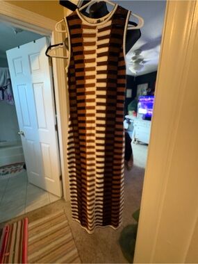 Universal Thread Sleeveless Striped Maxi Dress in Brown and Cream